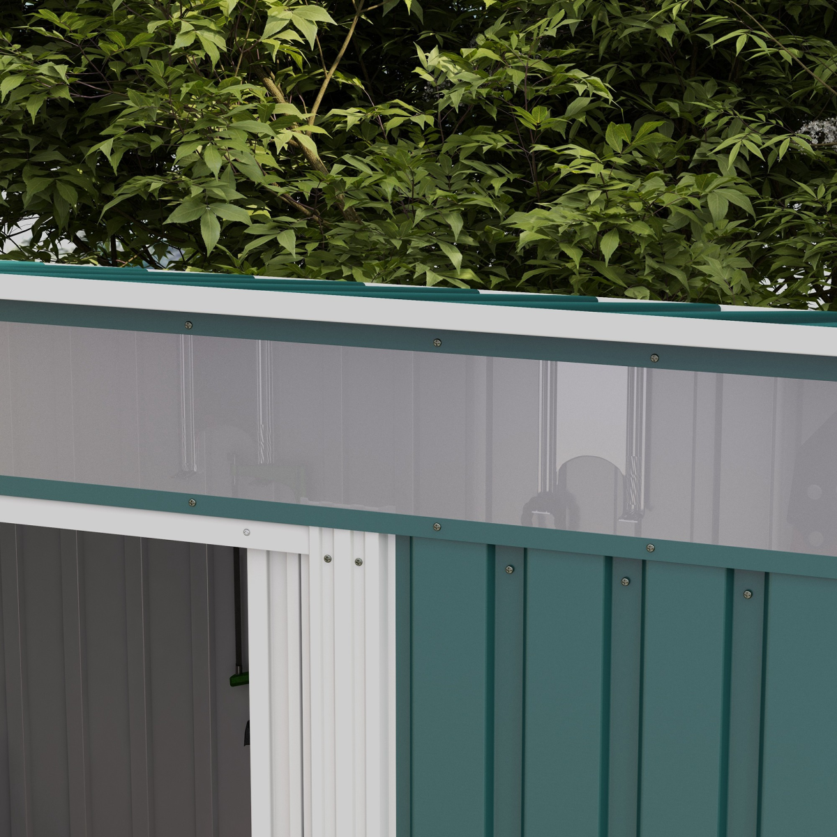 Outsunny 6.5x4FT Green Galvanized Steel Garden Shed with Foundation, Lockable Sliding Doors and Windows