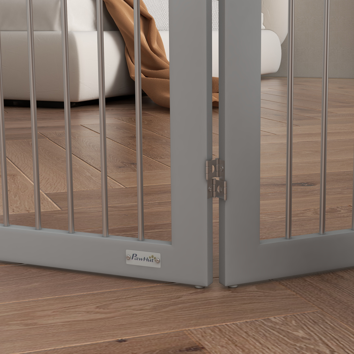 PawHut Foldable Freestanding Dog Gate with 2 Support Feet, Grey