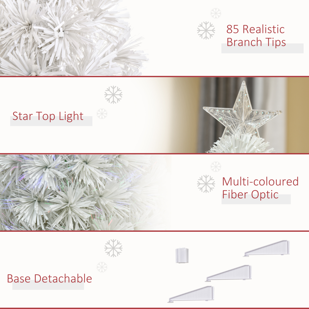 HOMCOM 2.5FT Prelit Artificial Tabletop Christmas Tree with Fibre Optic Lights, Star Top, 85 Branch Tips, White