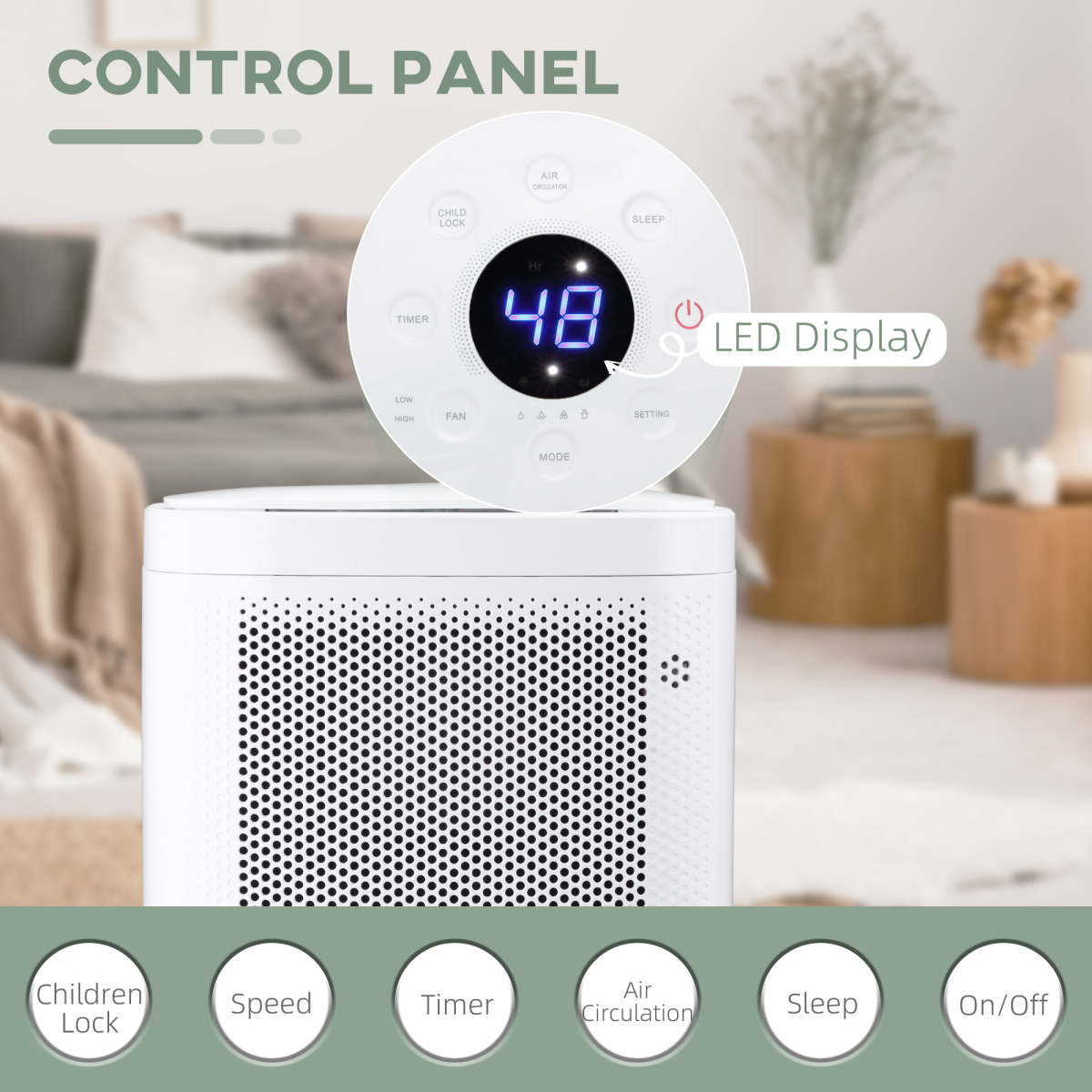 HOMCOM 10L/Day Portable Quiet Dehumidifier, 2.2L Tank, 2 Speeds, 4 Modes, 24H Timer, Home Laundry Room Moisture Removal