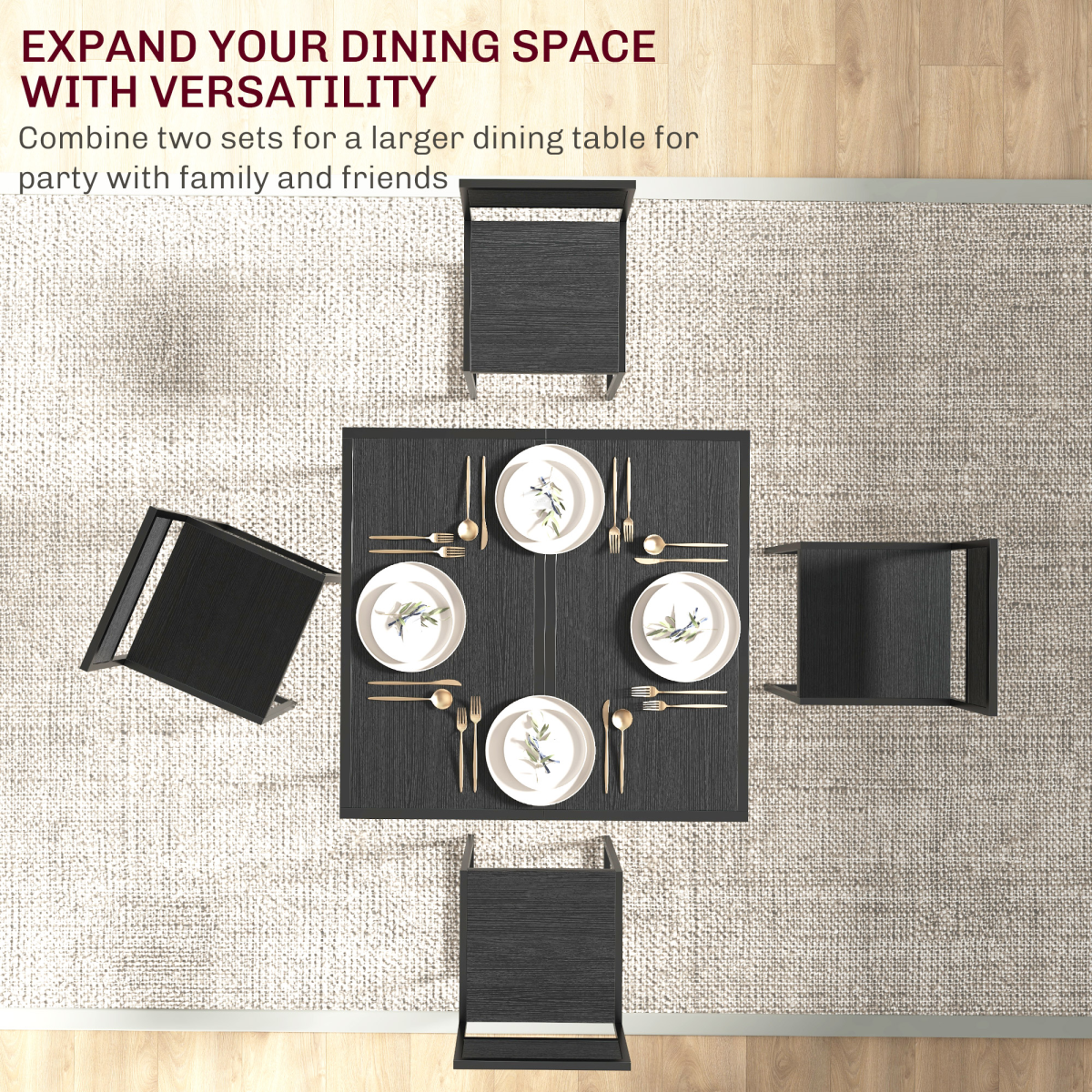 HOMCOM 3-Piece Industrial Dining Table Set with Stools, Steel Frame