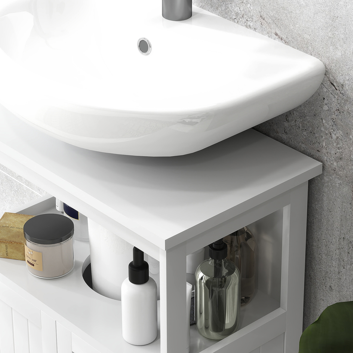 kleankin Bathroom Under Sink Pedestal Cabinet, Storage Shelf, Door, White