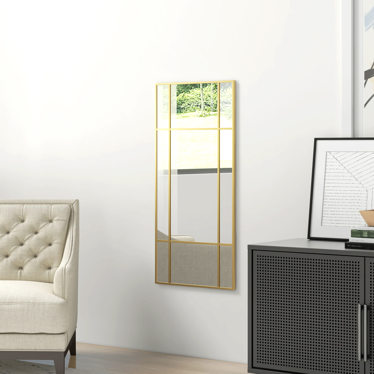 HOMCOM Window Style Wall Mirror 110 x 50cm, Gold Tone