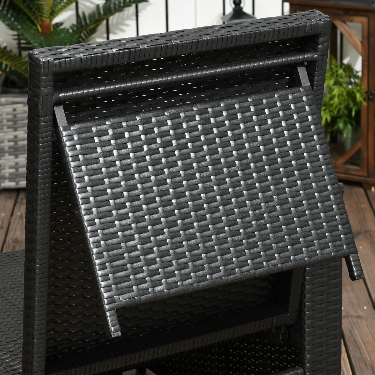Outsunny 5-Position Adjustable Rattan Sun Lounger Set with Table & Footstools, Black