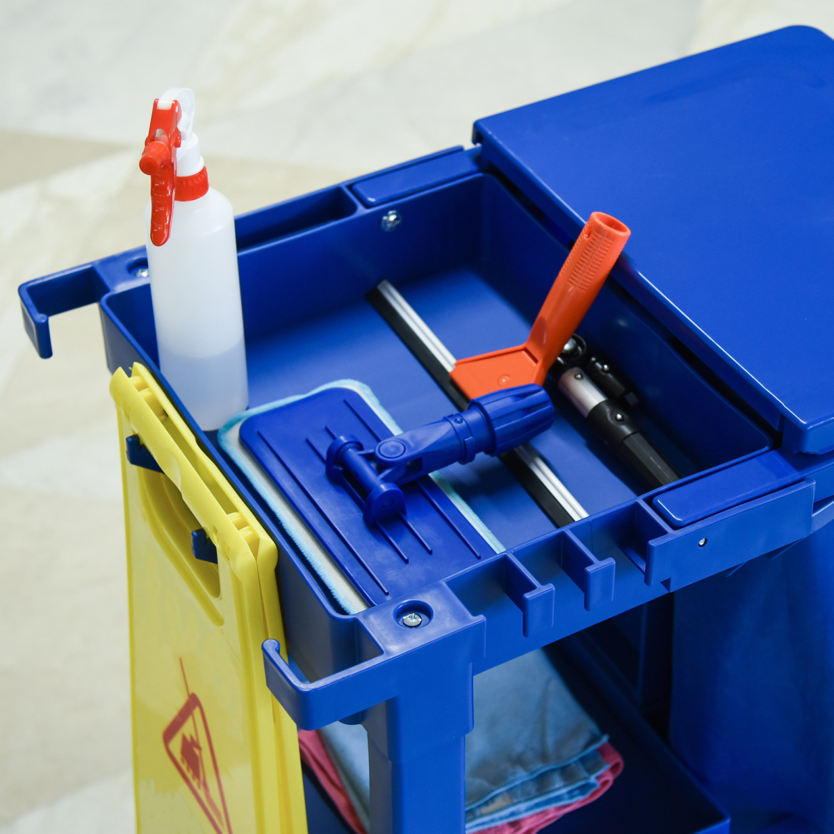HOMCOM Cleaning Cart on Wheels with 3-Tier Storage, Blue