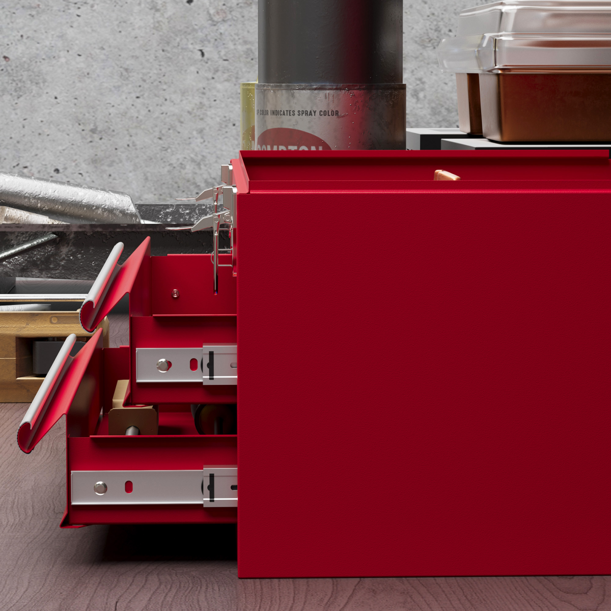 DURHAND Lockable 2-Drawer Steel Tool Chest with Ball Bearing Slides, Red