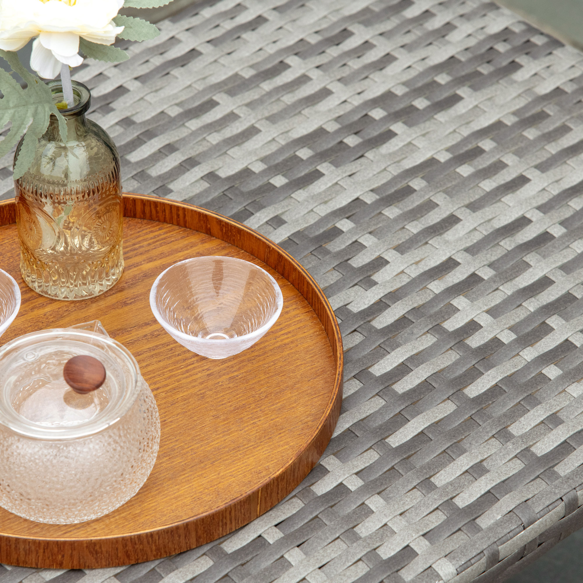 Outsunny Rattan Patio Coffee Table, All-Weather Grey Wicker Table for Home, Backyard, Garden and Porch
