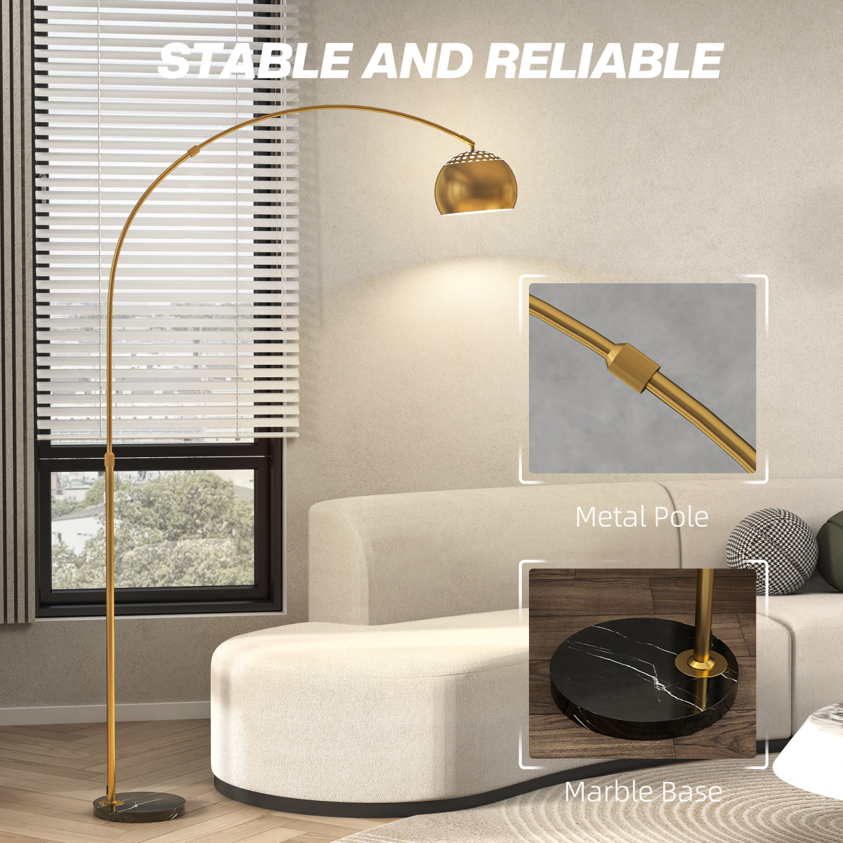 HOMCOM Arched Floor Lamp with Footswitch, Black and Gold