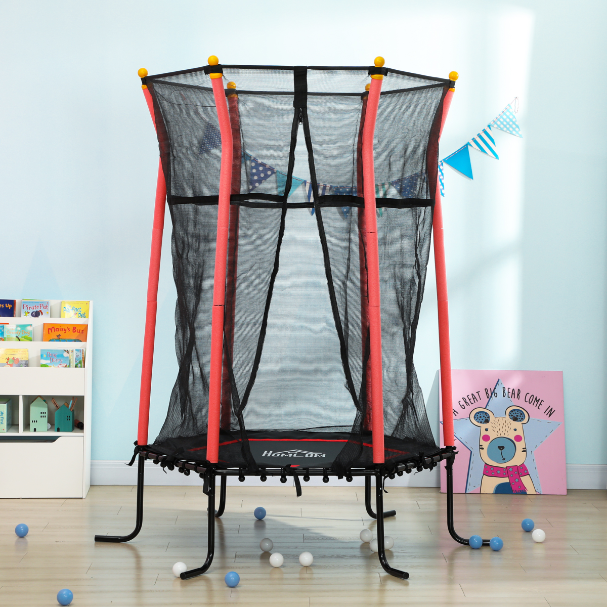 HOMCOM 5.4ft Kids Trampoline with Enclosure, Indoor/Outdoor, Red, Ages 3-10