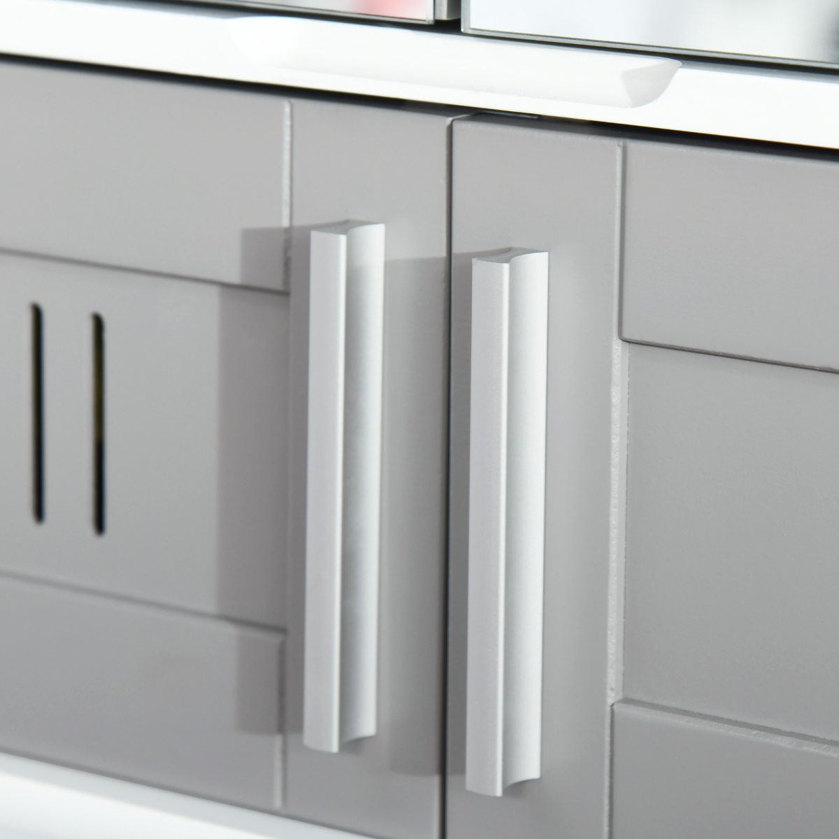 kleankin Bathroom Mirror Cabinet Wall Mounted Storage Cupboard with Mirrored Doors Grey