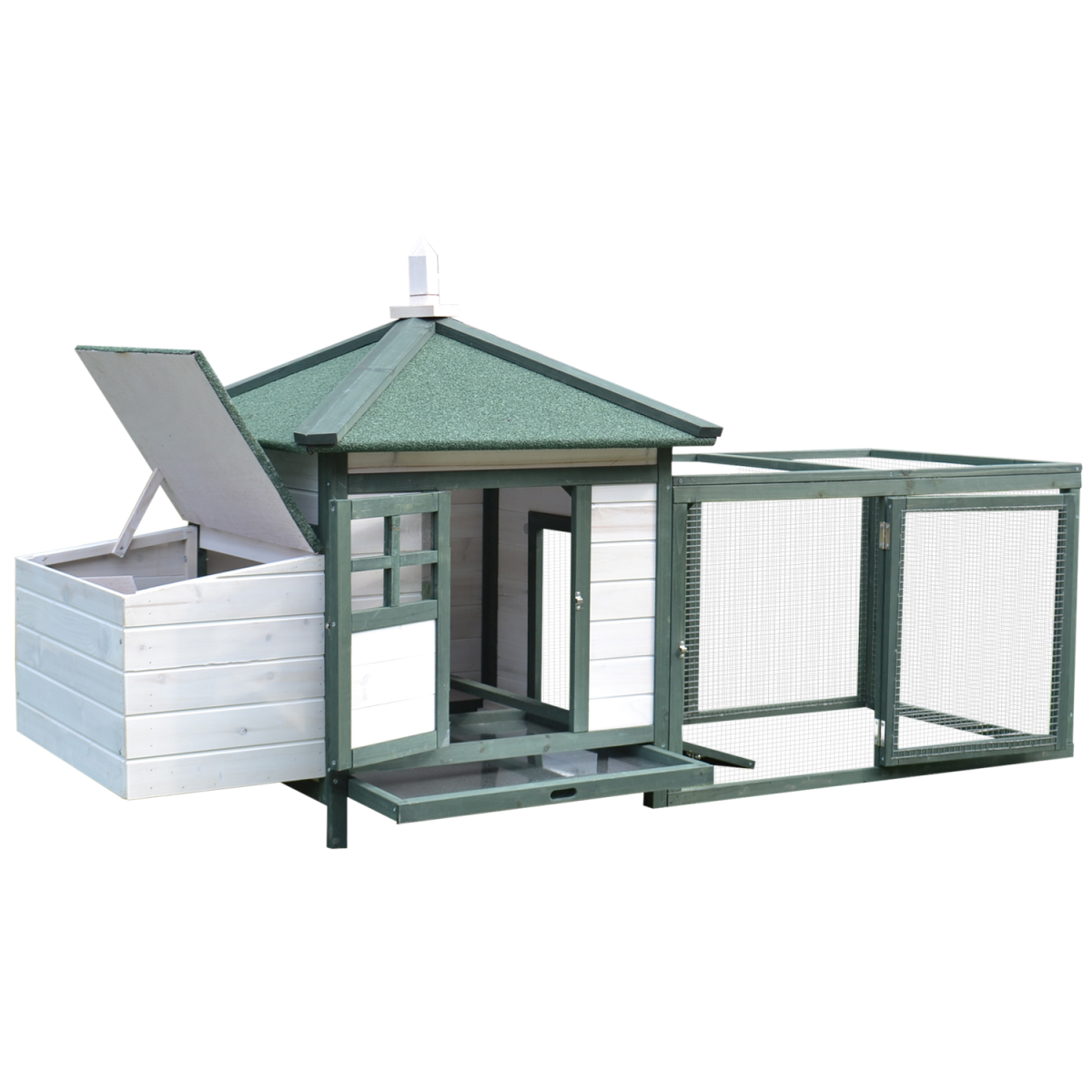 PawHut Wooden Chicken Coop with Nesting Box and Outdoor Run
