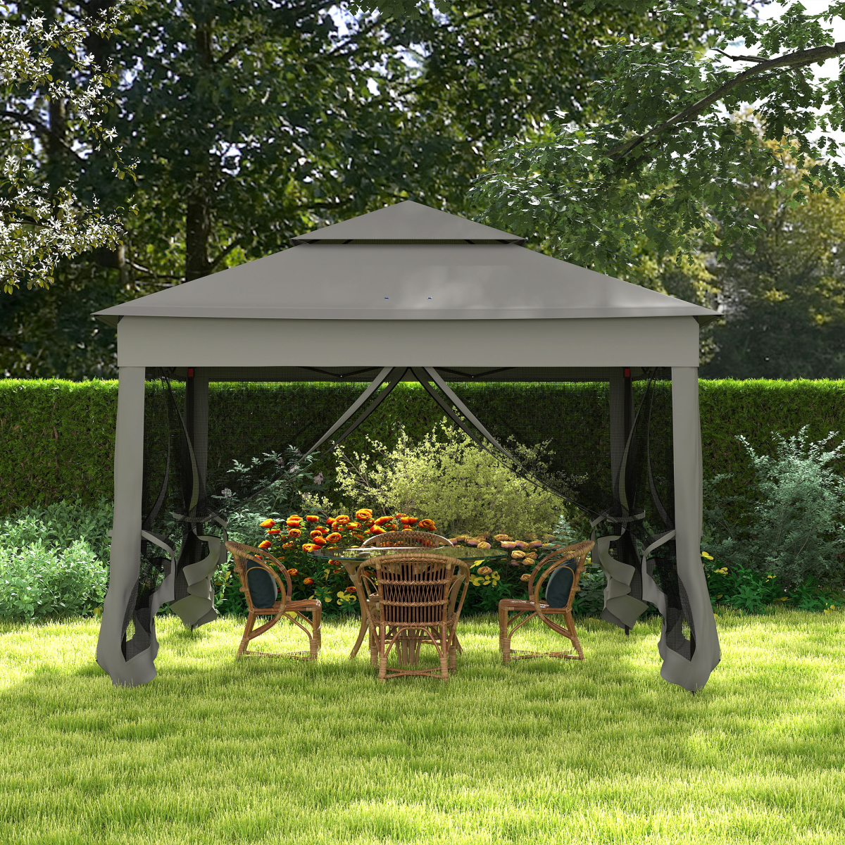 Outsunny Garden Folding Pop Up Gazebo Tent with Metal Frame, Dark Grey