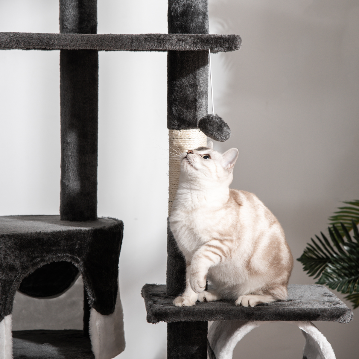 PawHut Large Cat Tree Scratching Post Condo with Cat Beds, Tunnel, Ladders, Cat Boxes and Plush Balls