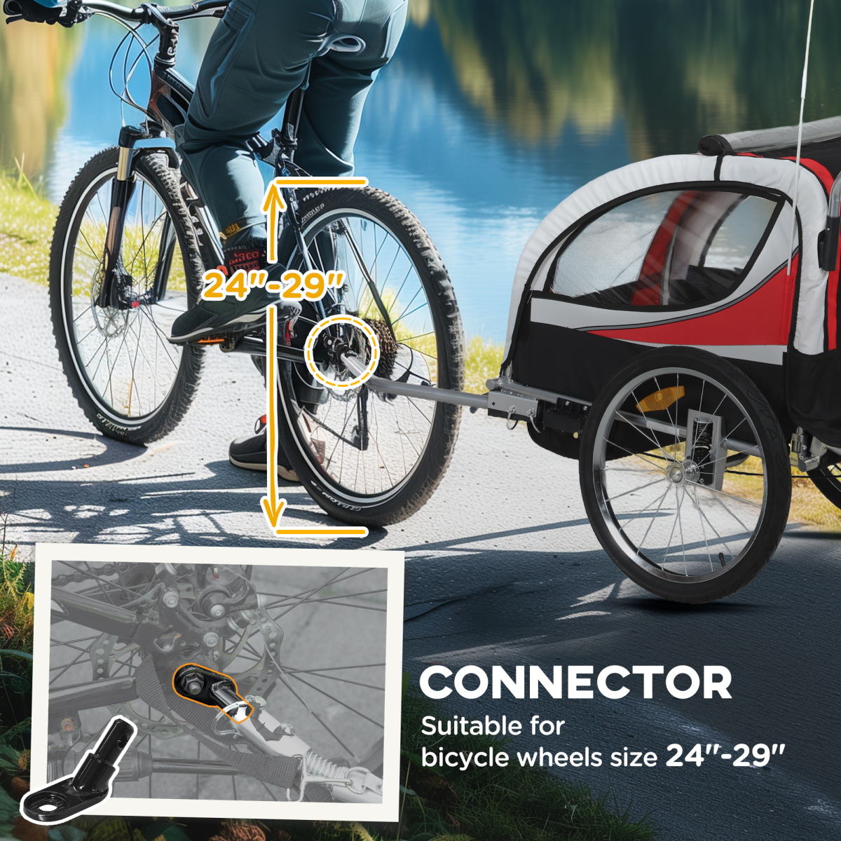 HOMCOM 2-Seat Kids Bike Trailer with Safety Harness, Red