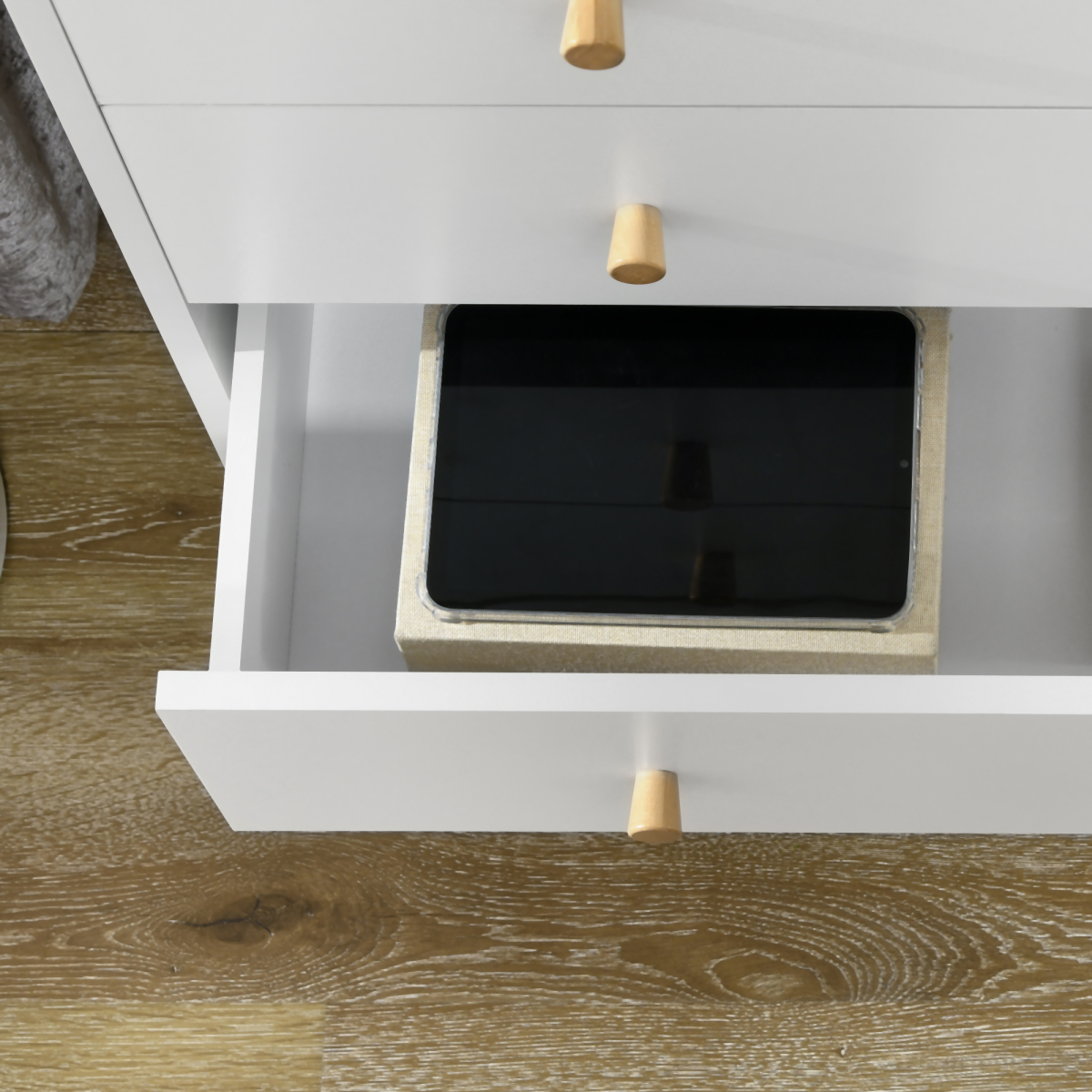 White 3-Drawer Chest of Drawers with Wood Legs