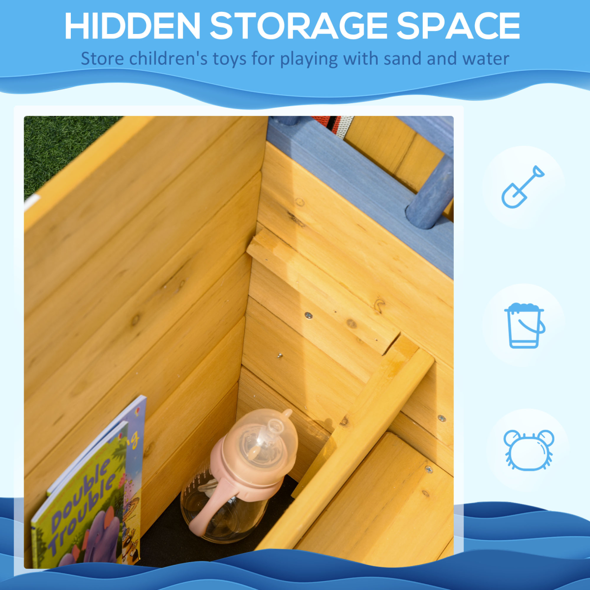 Outsunny Kids Wooden Pirate Ship Sandbox with Bench Seat and Storage Space, Fir Wood Play Boat, Ages 3-6