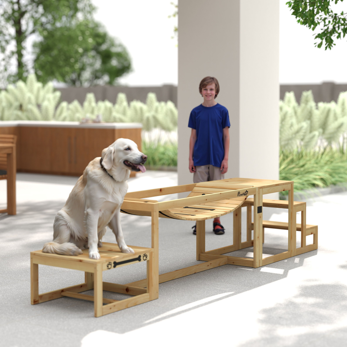 PawHut 3-Piece Wooden Dog Agility Training Set, Natural Fir Wood
