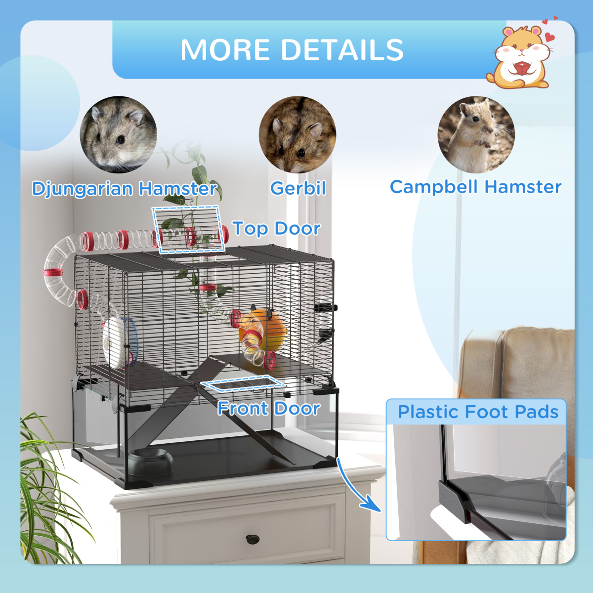 PawHut Hamster Cage with Tubes, Ramps, Platforms and Hut, 60 x 40 x 57 cm