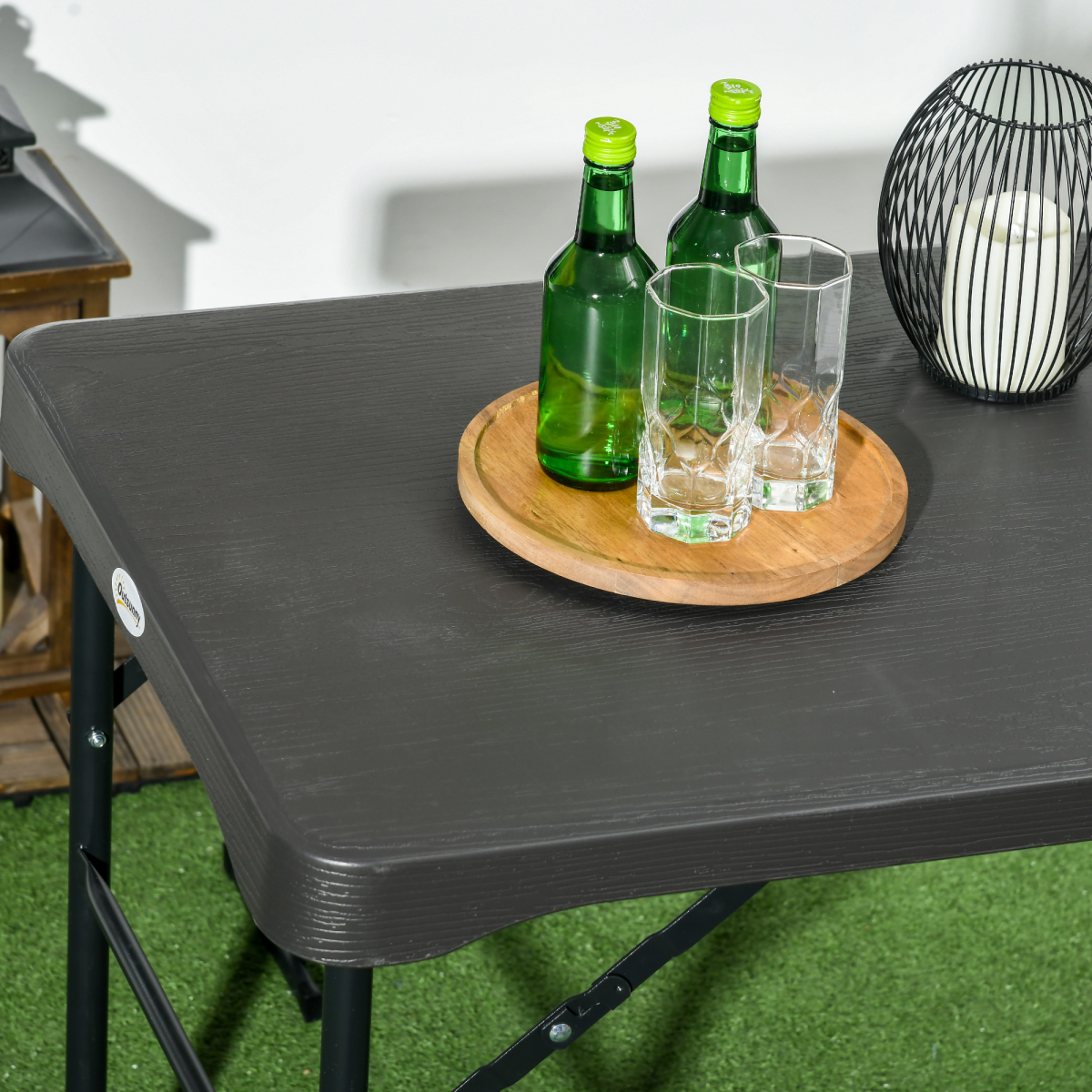 Outsunny 3-Piece Foldable HDPE Picnic Table Set with 2 Benches for 6, Dark Grey