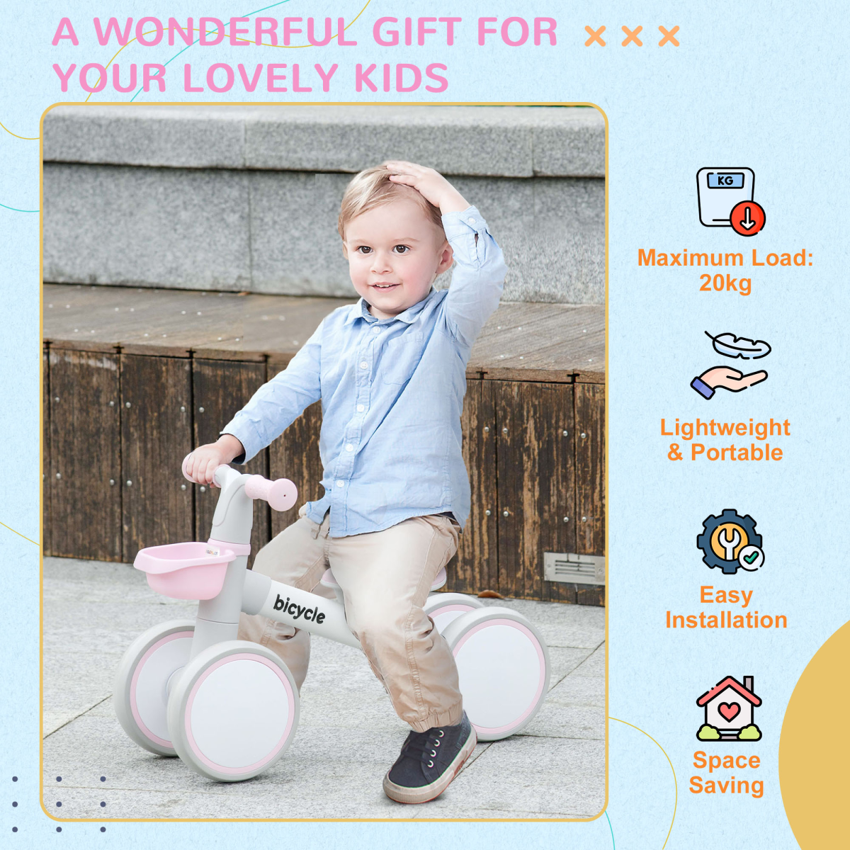 AIYAPLAY Kids Balance Bike for Ages 1-3, Adjustable Seat, Pink