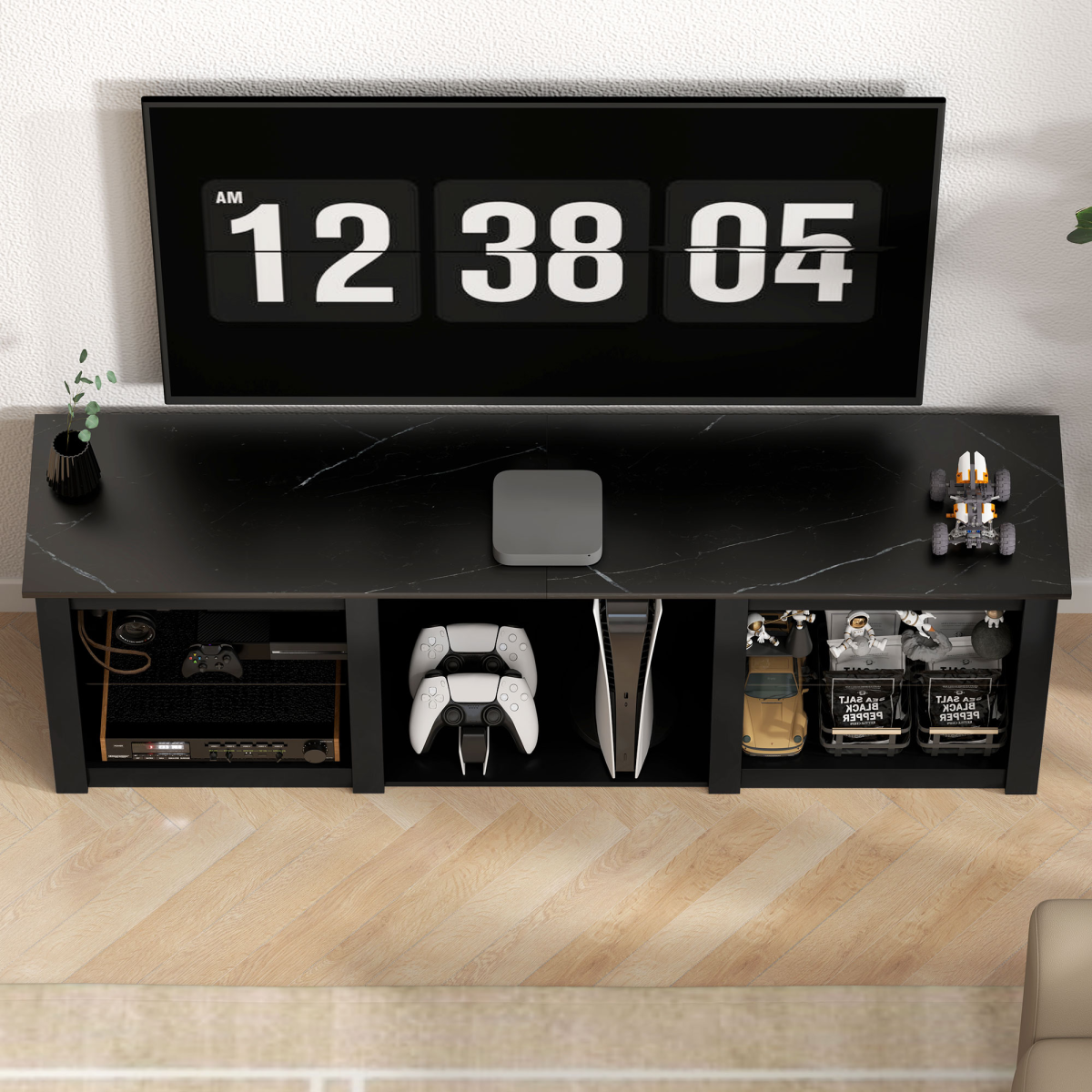 HOMCOM 160cm Black LED TV Stand for 65in TV