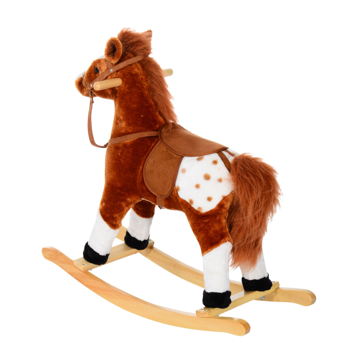 HOMCOM Plush Rocking Horse with Neigh Sound, Brown