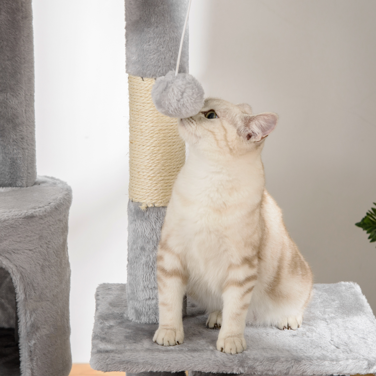 PawHut Adjustable 240-260cm Floor to Ceiling Cat Tree with 2 Cat Houses, 2 Ramps, 2 Hammocks, Tunnel, Toy Balls and Scratching Posts