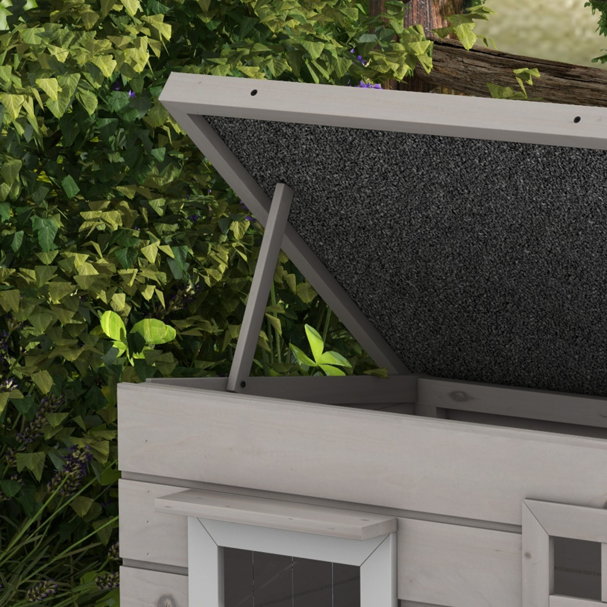 PawHut Wooden Outdoor Cat House with Openable Top, Asphalt Roof, Grey