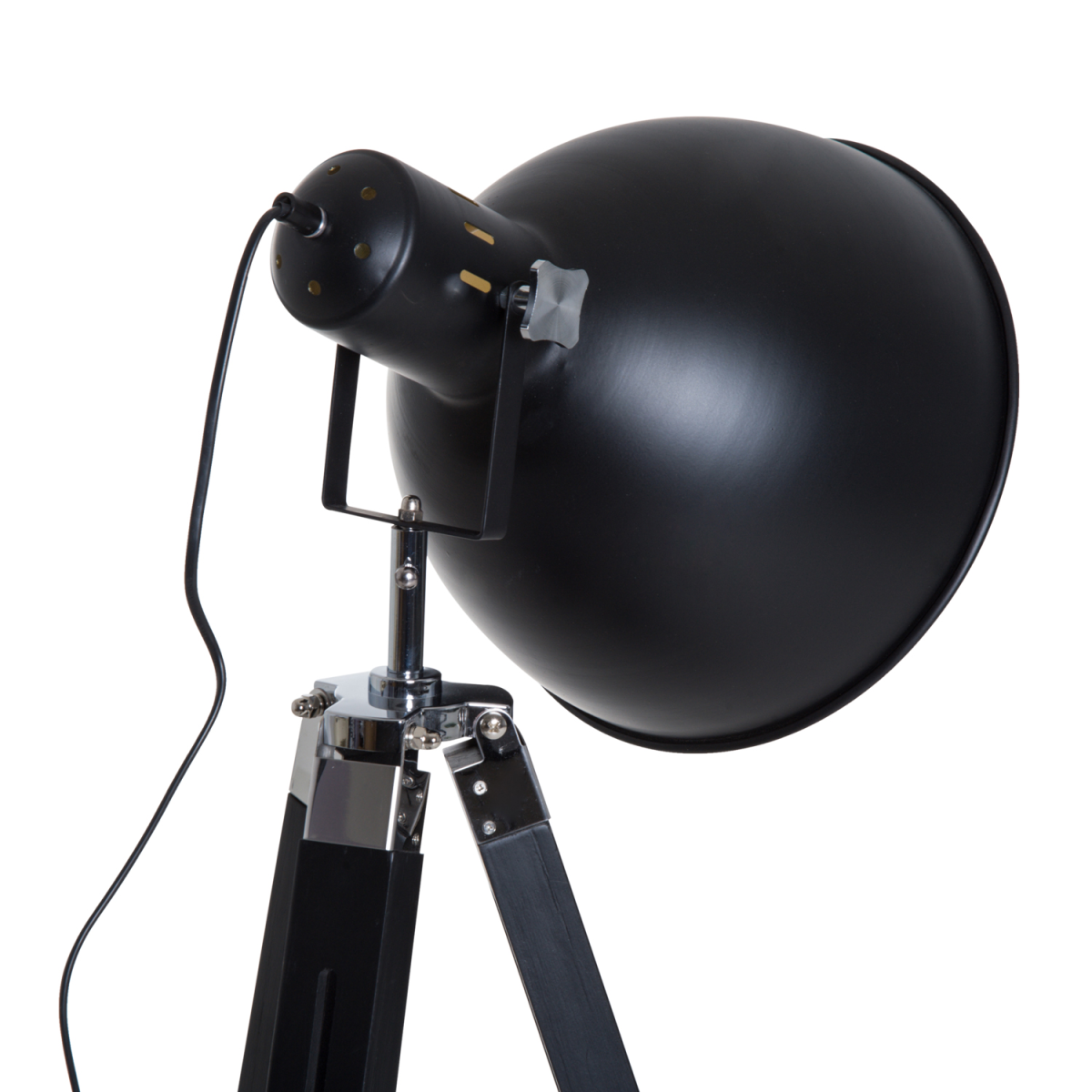 HOMCOM Retro Tripod Floor Lamp with Dome Shade, Pine Wood Legs, Adjustable Height, Black/Gold