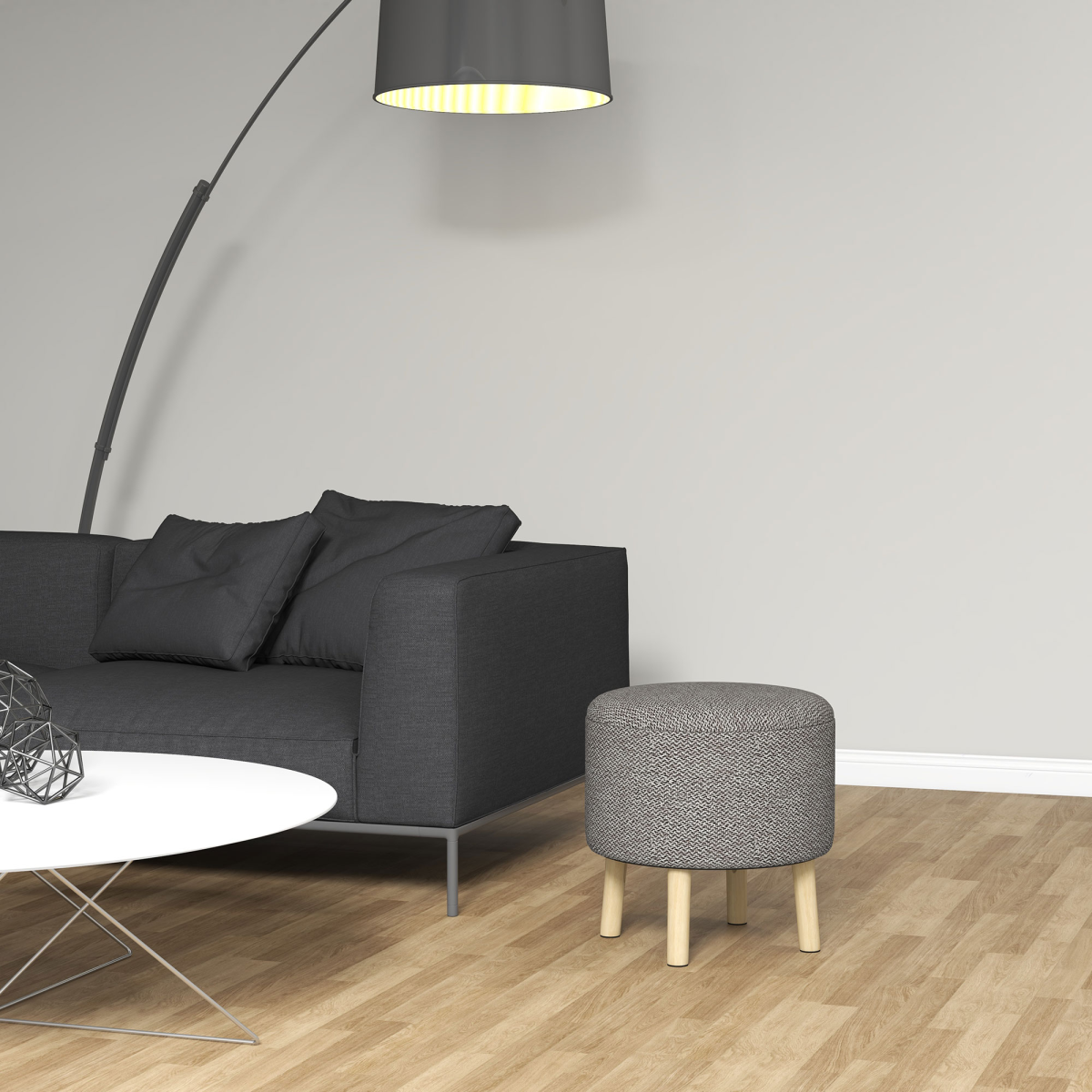 HOMCOM Round Storage Ottoman Stool with Cushioned Top & Hidden Storage
