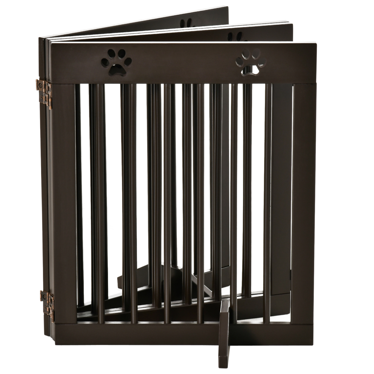 PawHut Freestanding 4-Panel Folding Wooden Dog Barrier with Support Feet