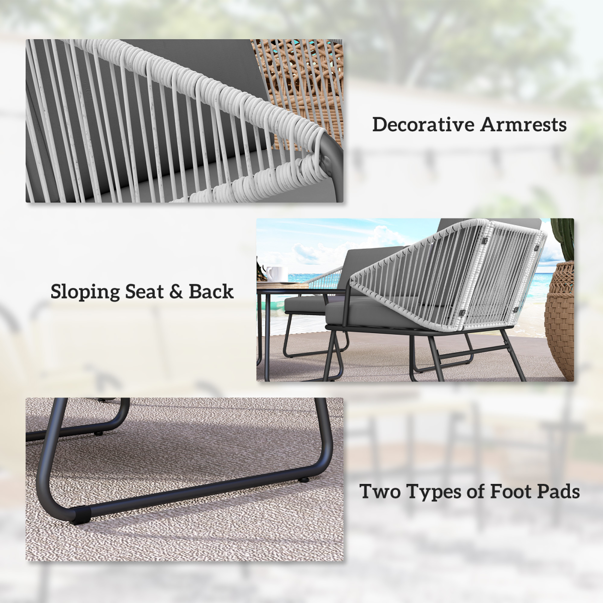Outsunny 4-Piece Grey Rattan Garden Furniture Set with Cushions