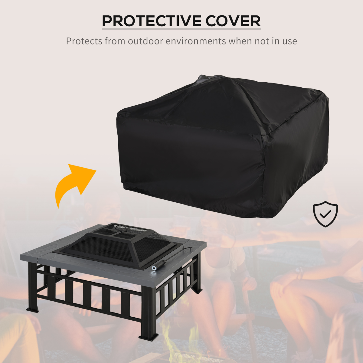 HOMCOM Square Fire Pit with Waterproof Cover, Black/Grey