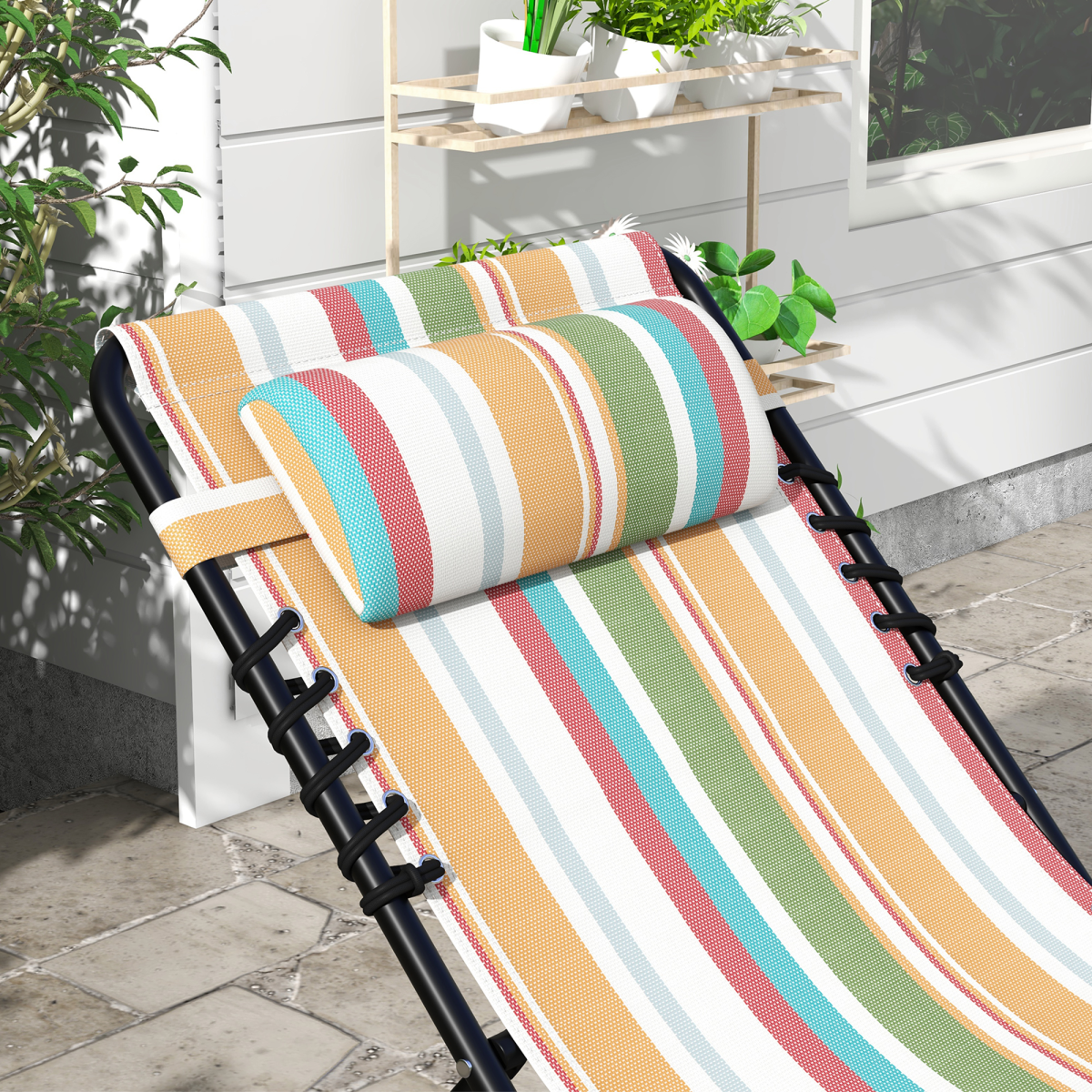 Outsunny 2-Piece Folding Beach Chaise Loungers, 4-Position Adjustable