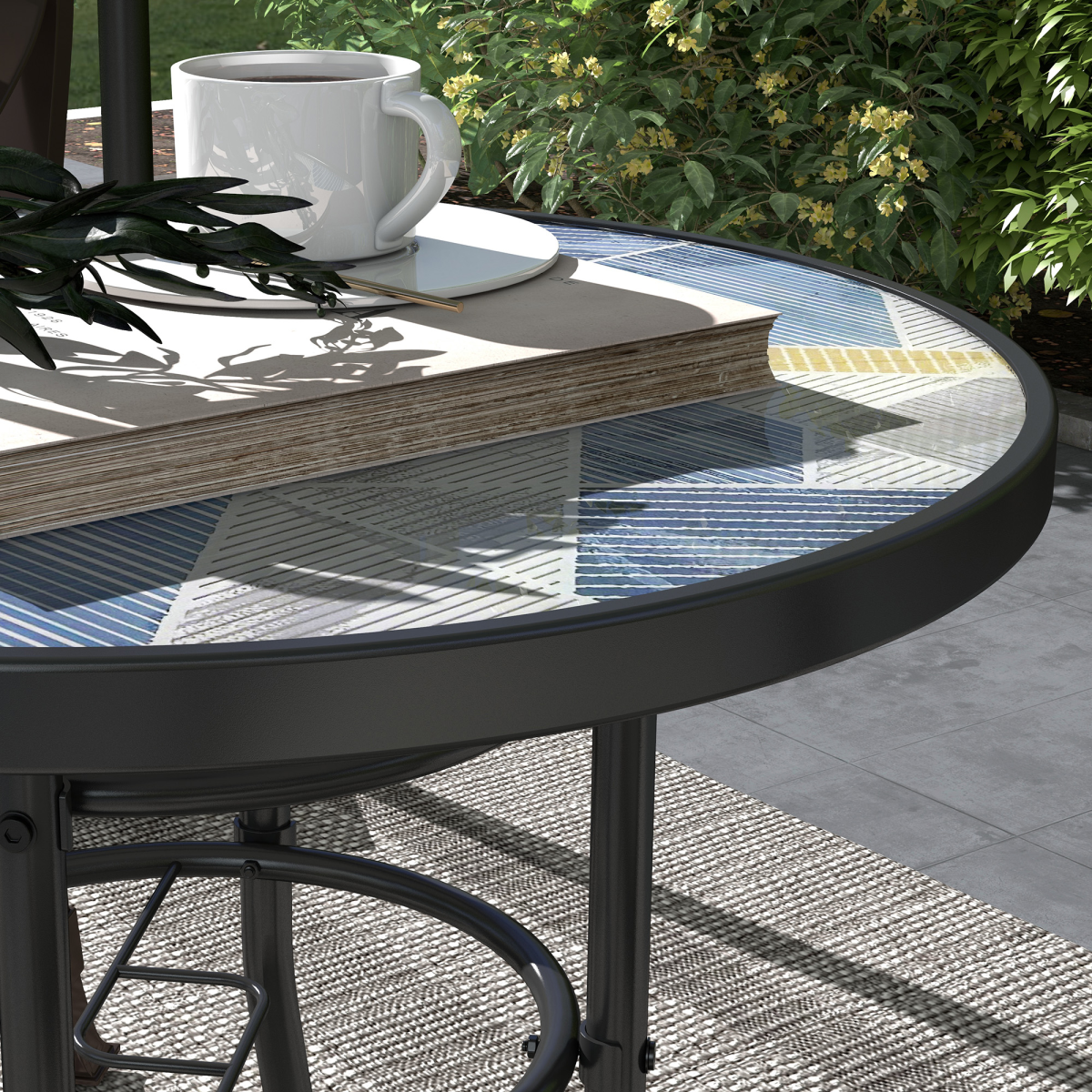 Outsunny Round Tempered Glass Garden Table, Multicolour