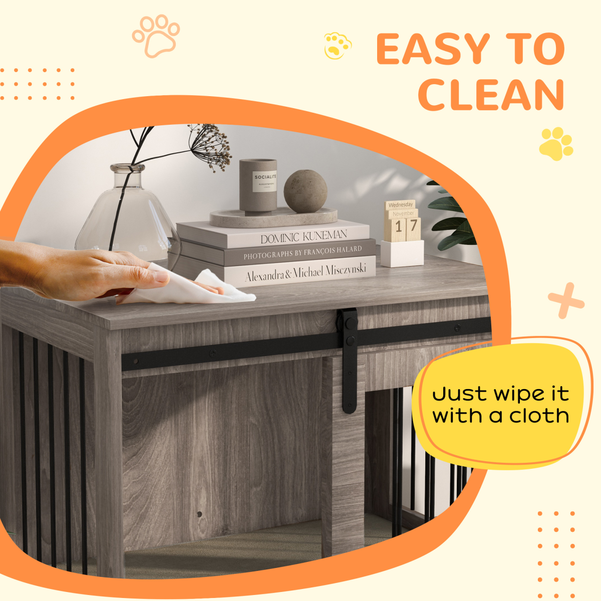 PawHut Dog Crate Furniture Side Table with Removable Cushion - Brown