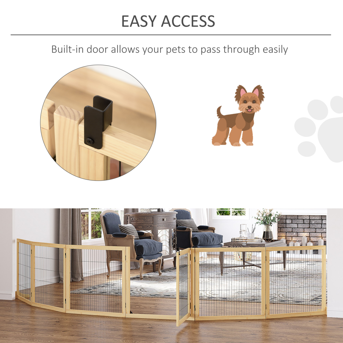 PawHut Freestanding Foldable Wooden Dog Gate, 6-Panel, 432cm