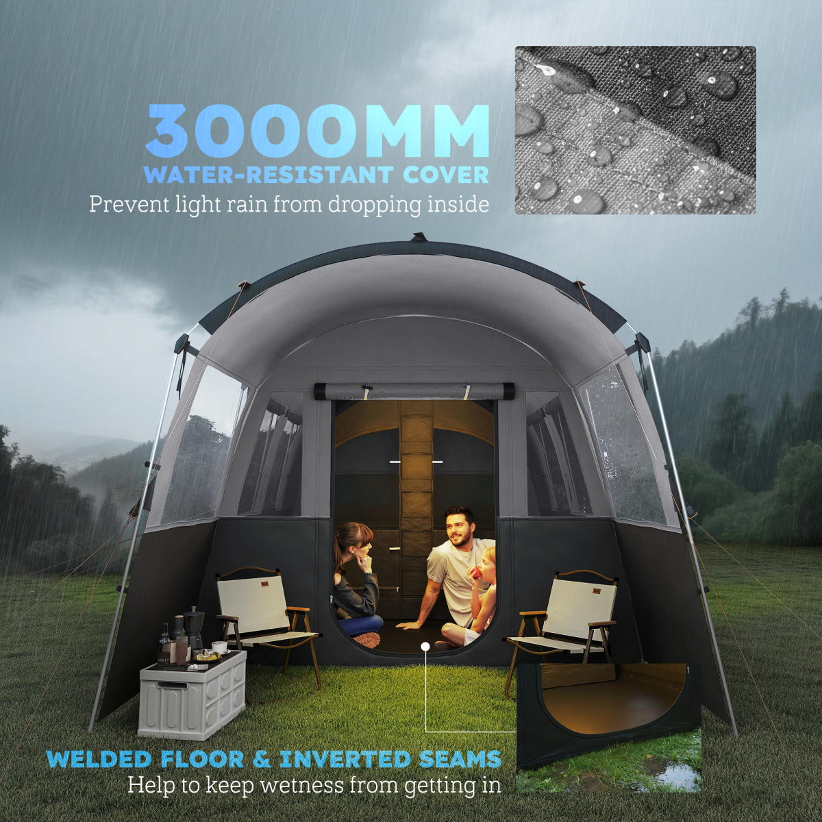 8-Person Camping Tent Tunnel Design with 4 Large Windows Dark Grey