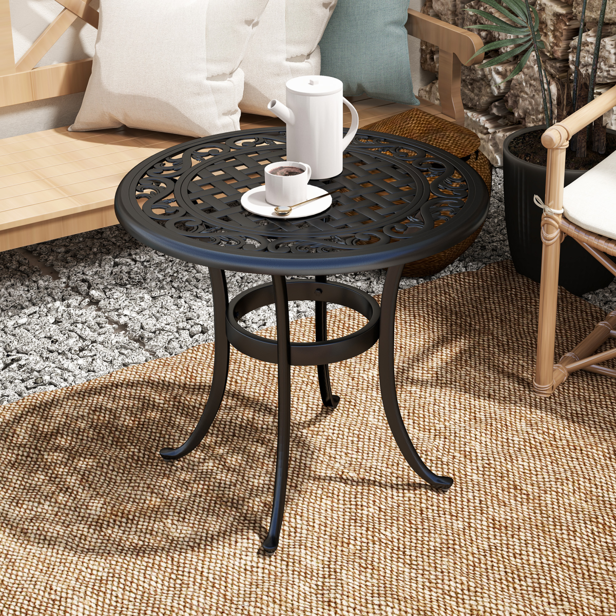 Outsunny Black Aluminium Outdoor Garden Side Table, 60kg Capacity