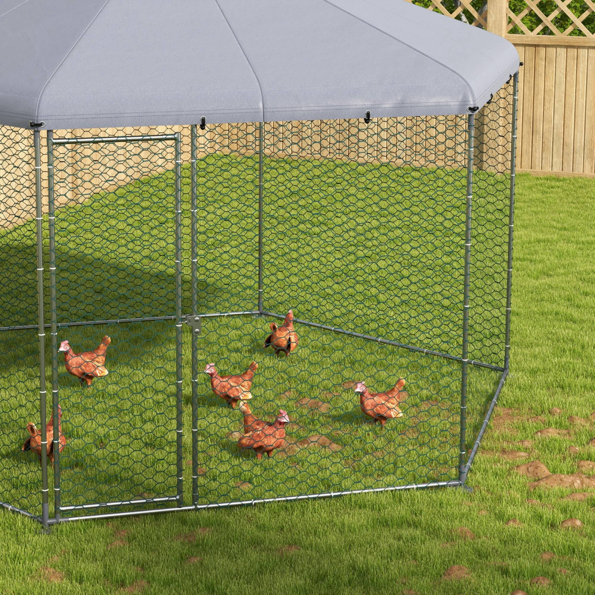 PawHut Walk-In Chicken Run with Cover for Chickens, Ducks and Rabbits