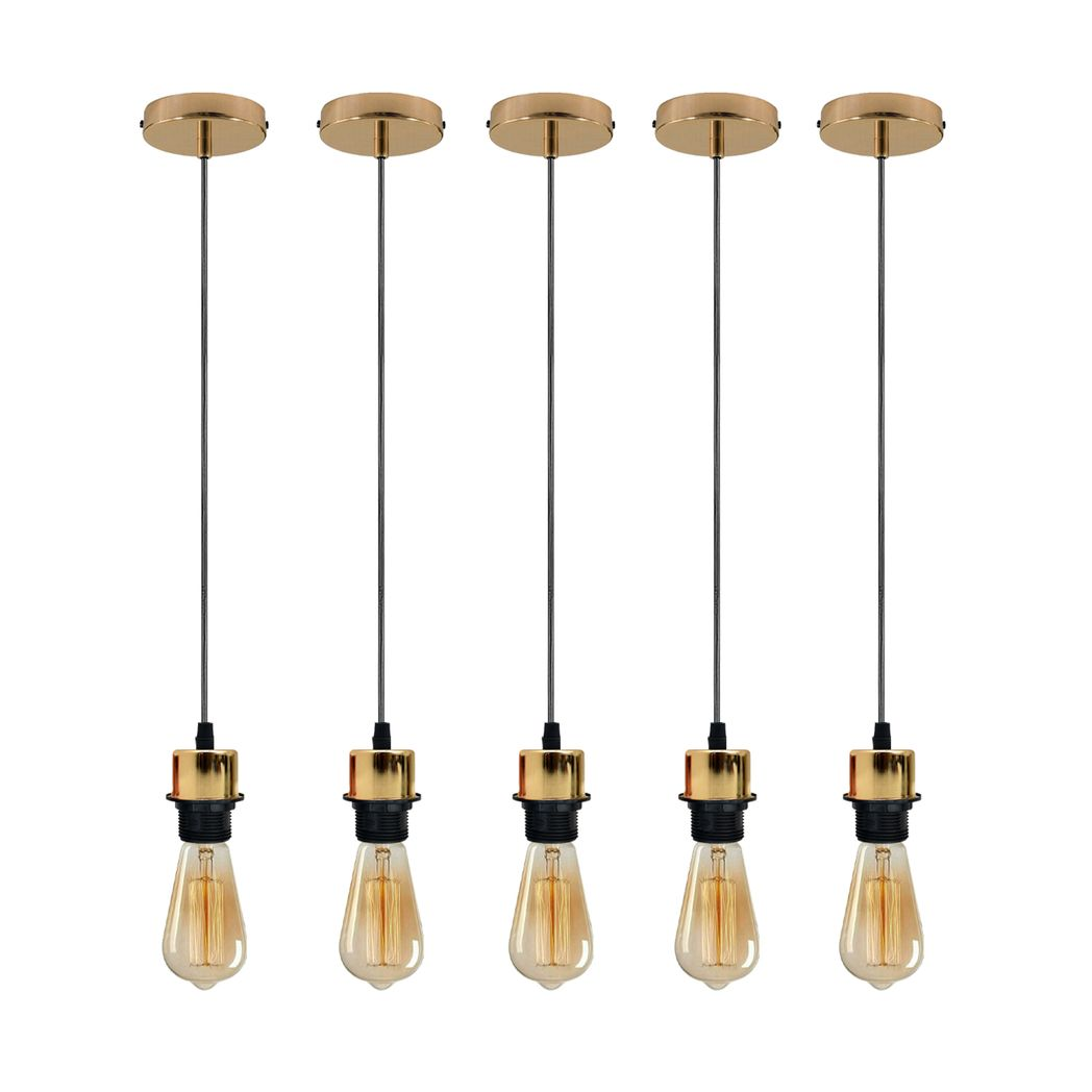 5 Pack Vintage French Gold E27 Pendant Light Holders, 95cm Cable