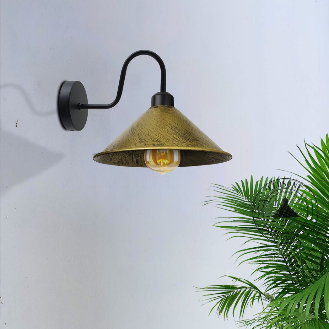 Vintage Metal Wall Sconce Light, E27 Hardwired, Cone Shade