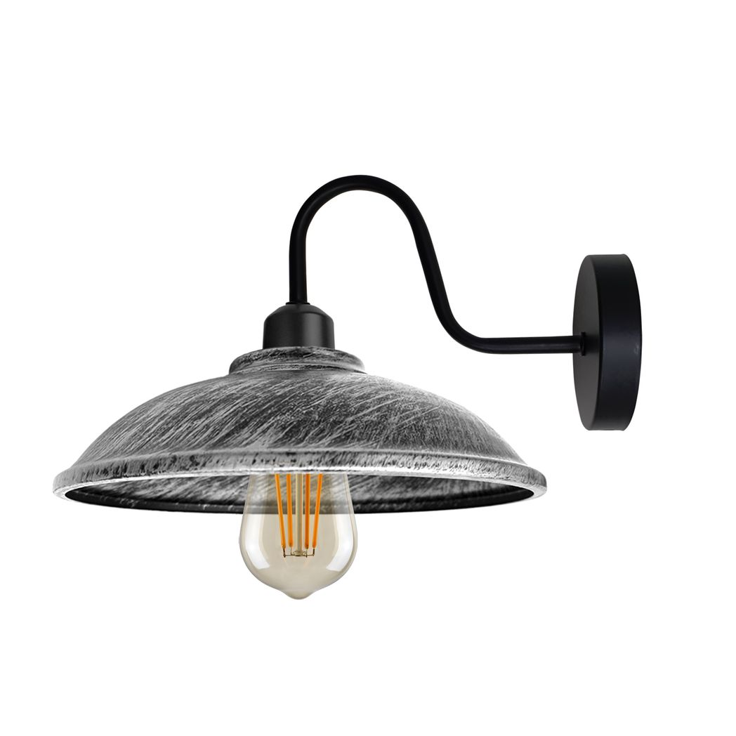 Brushed Silver Vintage Wall Sconce, E27 Hemisphere Shade, Dimmable