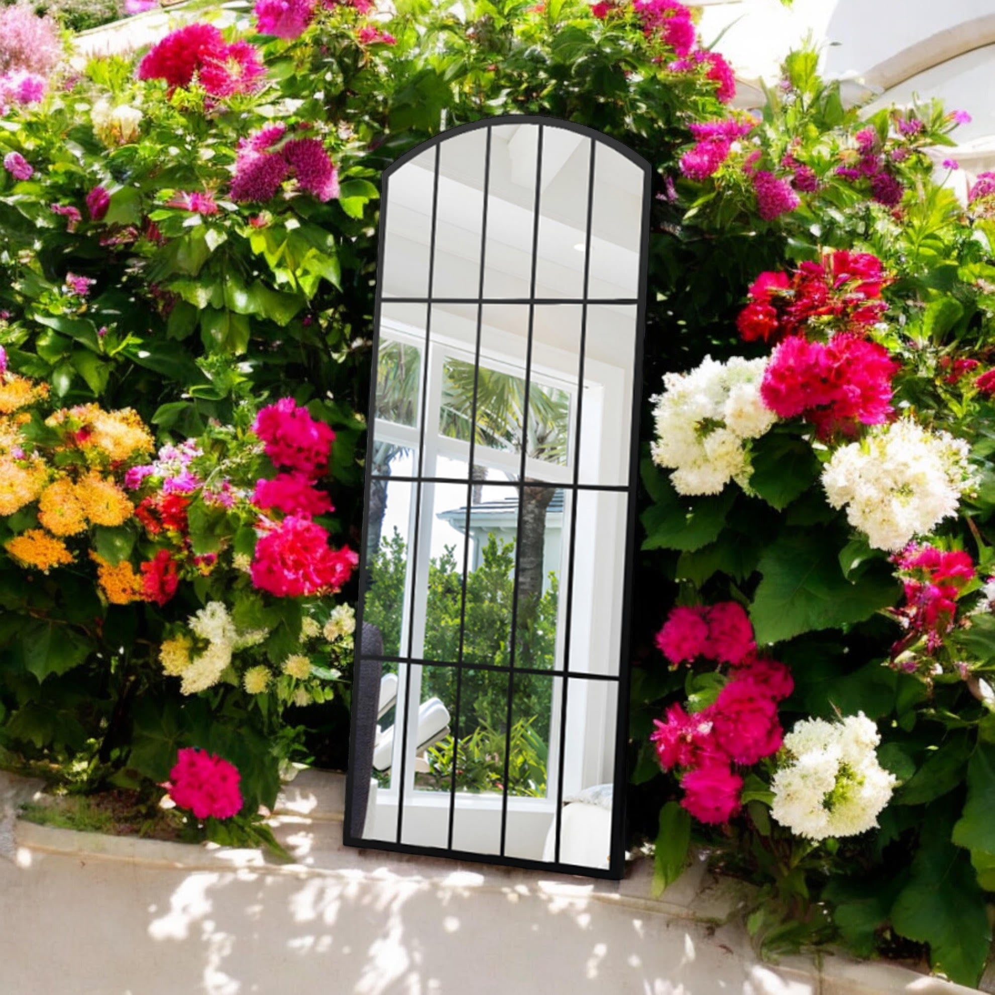 170cm Black Metal Window Wall Mirror with Hanging Hook
