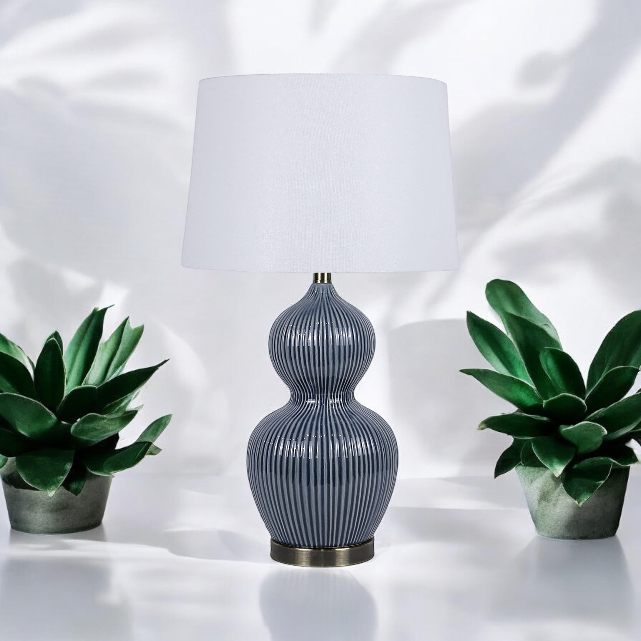MSL 39cm Traditional Ceramic Table Lamp Base and Shade with Inline Rocker Switch, Double Insulated