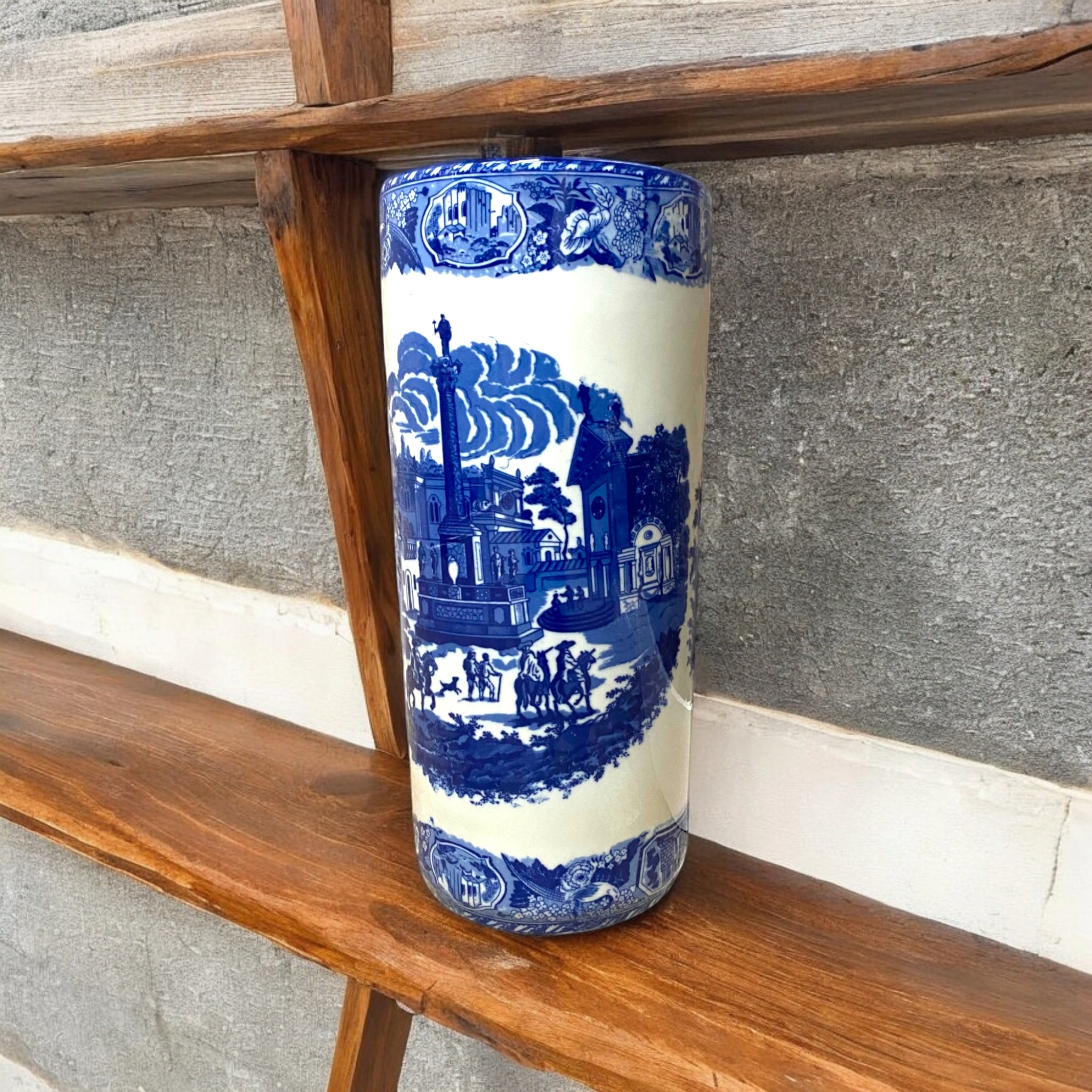 MSL 18in Round Blue & White Umbrella Stand / Vase
