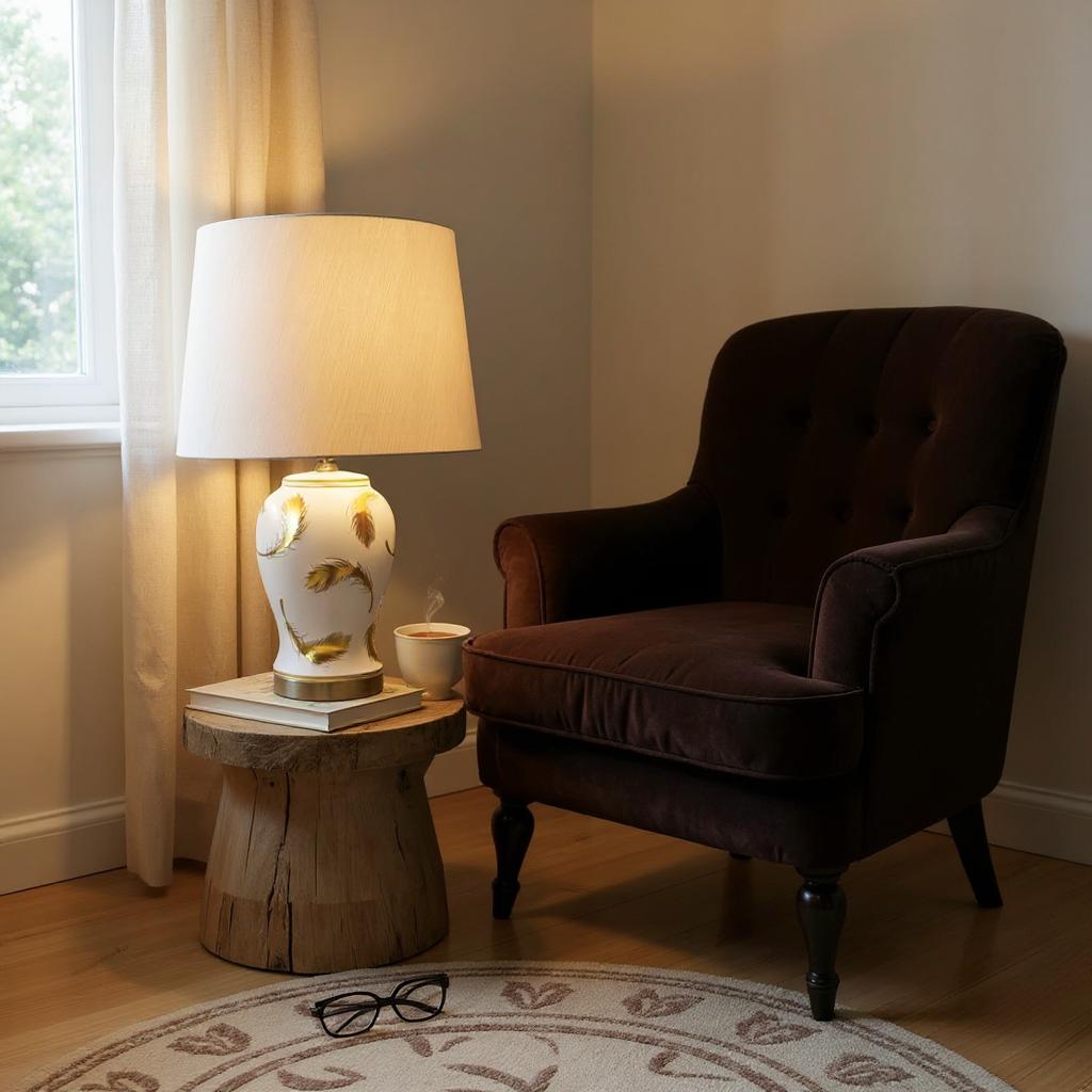 MSL 45cm Ceramic Table Lamp Base and Shade with Inline Rocker Switch, Double Insulated