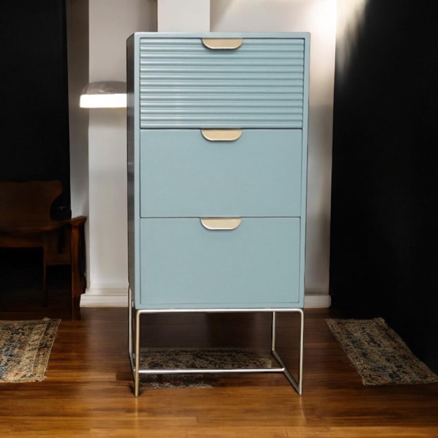 64cm Green Wooden 3 Drawer Bedside Table with Scalloped Edge Design