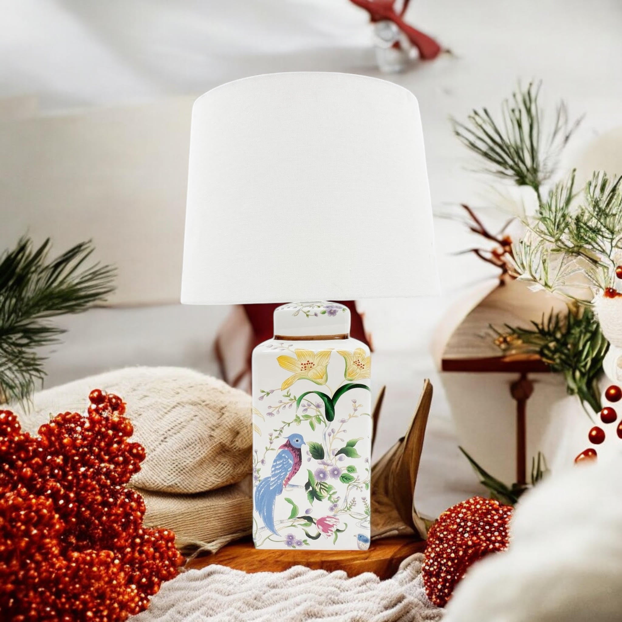 MSL 41cm Traditional Ceramic Table Lamp with Shade, Inline Rocker Switch, Double Insulated