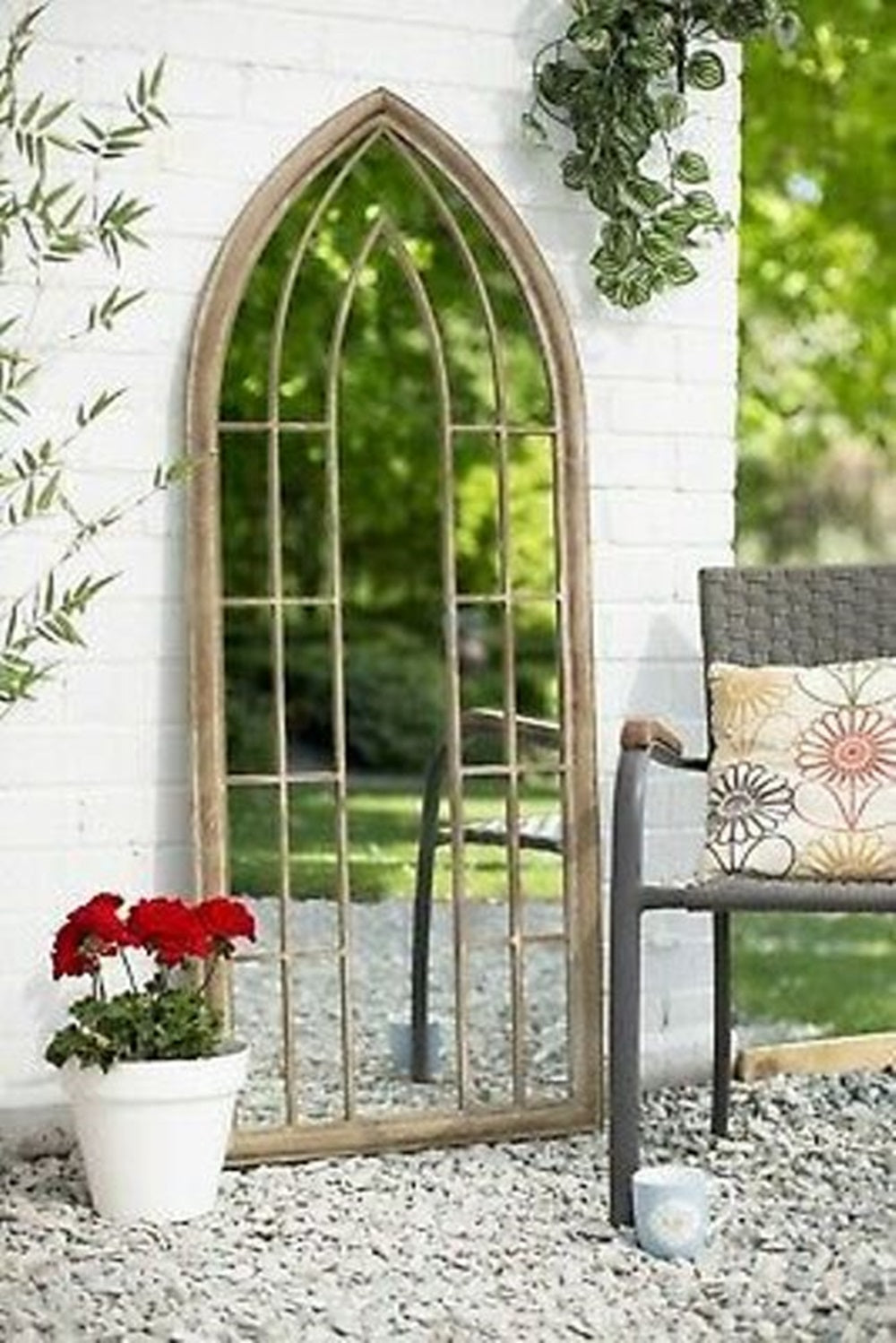 116cm Metal Window Wall Mirror, Indoor or Outdoor Decorative Garden Mirror with Hanging Hook